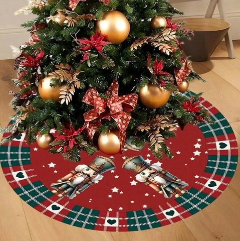 Gonna per Albero di Natale Con Schiaccianoci Motivo Plaid Rosso Tappetino Rotondo Decorazione per Casa Festa di Natale