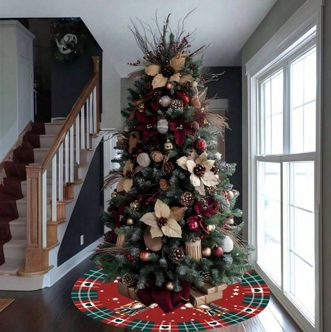 Nussknacker Weihnachtsbaumdecke Rund Rot Grün Karomuster Unterlage Feiertag Party Innen Außen Dekoration Für Zuhause