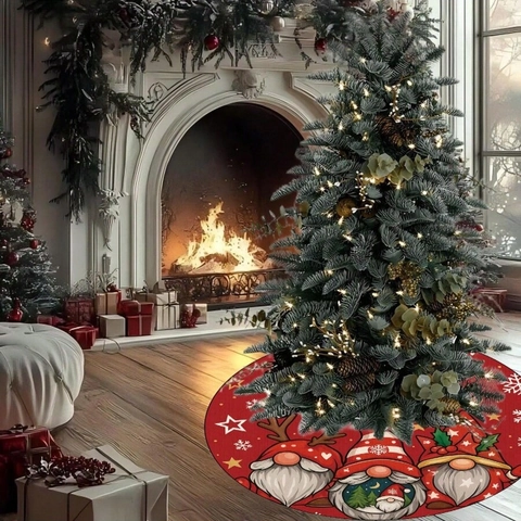 Rote Weihnachtsbaumdecke Runde Feiertags Bodenmatte Mit Wichtel Schneeflocken Sternen Merry Christmas Druck Für Heim Party Deko