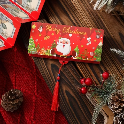 Biglietto Auguri Buon Natale Busta Fisarmonica Pieghevole per Contanti Nappa per Portasoldi Vacanze Carta Regalo Festa