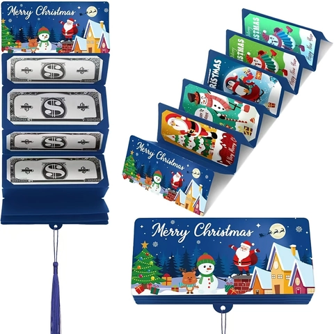 Biglietto Auguri Buon Natale Busta Fisarmonica Pieghevole per Contanti Nappa per Portasoldi Vacanze Carta Regalo Festa