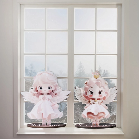 Niedliche Engel Mädchen Schreibtisch Ornament Rosa Haare Flügel Acryl Ständer Für Weihnachtsfeier Home Decor Cartoon Figur Geschenk