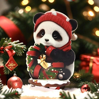 Ornamento da Scrivania Panda di Natale in Cartone Animato Stand in PET Decorazione Natalizia Panda con Ghirlanda e Cappello