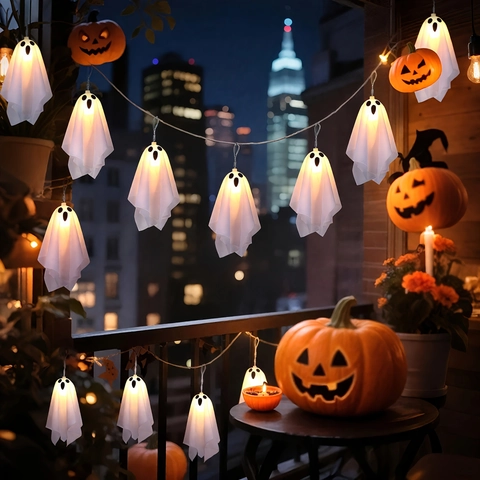 Luces de Cadena de Fantasmas de Halloween LED Decoración Colgante Espeluznante para Fiesta Interior Exterior Jardín Lámparas
