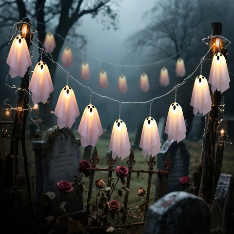 Luces de Cadena de Fantasmas de Halloween LED Decoración Colgante Espeluznante para Fiesta Interior Exterior Jardín Lámparas