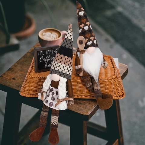 Gnomo del Caffè Scandinavo Decorazione in Peluche Bambola Senza Volto Gambe Lunghe Rudolf Figurina Casa Caffè Ornamento