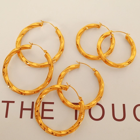 Vintage Twisted Hoop Earrings And Open Cuff Bangle Jewelry Set 304 Stainless Steel Geometric For Women Party Accessories
