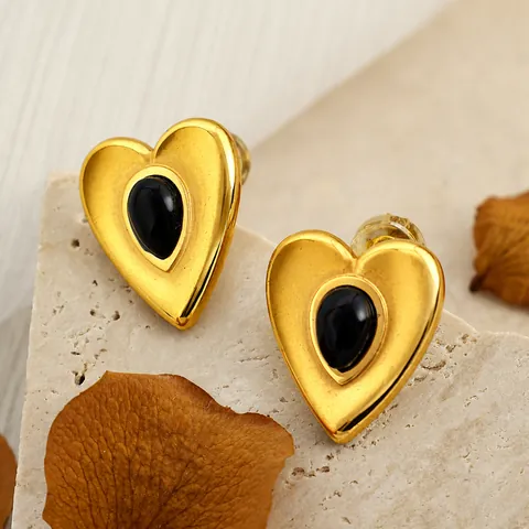 Luxus Titanstahl 18K Vergoldet Herz Wassertropfen Opal Halskette Und Ohrstecker Für Damen Elegant Stilvoll Schmuck Geschenk