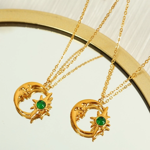 Collar con Colgante de Luna Creciente y Estrella de Acero de Titanio Vintage para Mujer Joyas Celestiales de Ojo de Gato