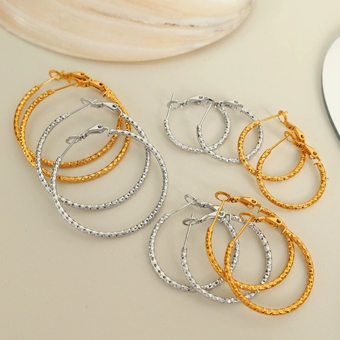 Edelstahl Diamant Schnitt Creolen Für Damen Minimalistisch Geometrisch Texturiert Gold Silber Plattiert Große Kreis Ohrringe Schmuck