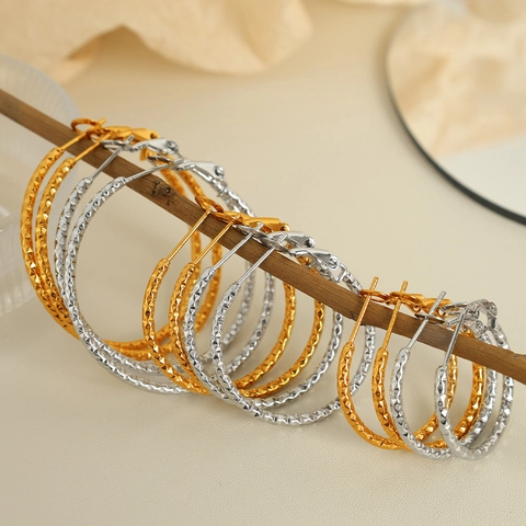 Edelstahl Diamant Schnitt Creolen Für Damen Minimalistisch Geometrisch Texturiert Gold Silber Plattiert Große Kreis Ohrringe Schmuck