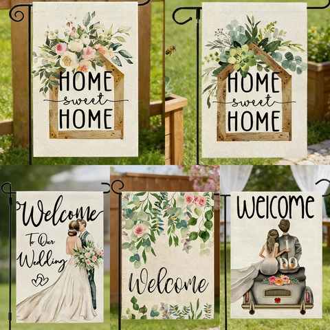 Outdoor Wedding Garden Flag Polyester Floral Home Sweet Home Decorative Yard Banner Bridal Ceremony Welcome Sign
