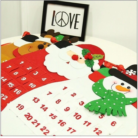 Christmas Advent Calendar Fabric Wall Hanging Countdown Pockets Santa Snowman Reindeer Pattern Holiday Home Decoration
