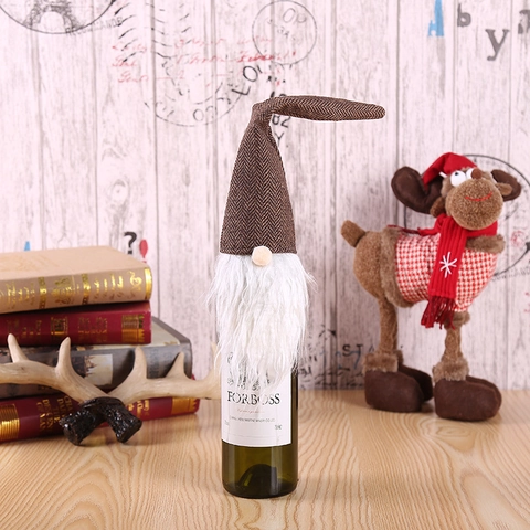 Funda para Botella de Vino de Navidad Diseño Gnomo de Bosque Reno Copo de Nieve Estampado Tela No Tejida Decoración de Mesa de Comedor Bolsa de Regalo