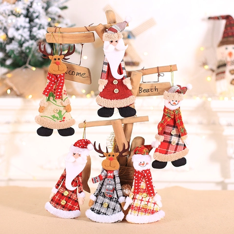 Addobbi Natalizi da Appendere in Tessuto Bambola Peluche Babbo Natale Pupazzo di Neve Renna Design Plaid Decorazioni Festa