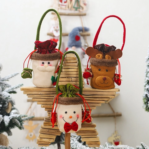 Weihnachten Geschenktüten Plüsch Weihnachtsmann Schneemann Rentier Kordelzug Süßigkeitentüten Mit Griff Festliche Party Deko