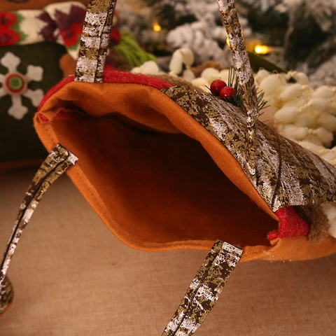 Christmas Gift Bag Candy Handbag Cartoon Santa Snowman Reindeer Pattern Faux Leather Cloth For Holiday Party Decoration