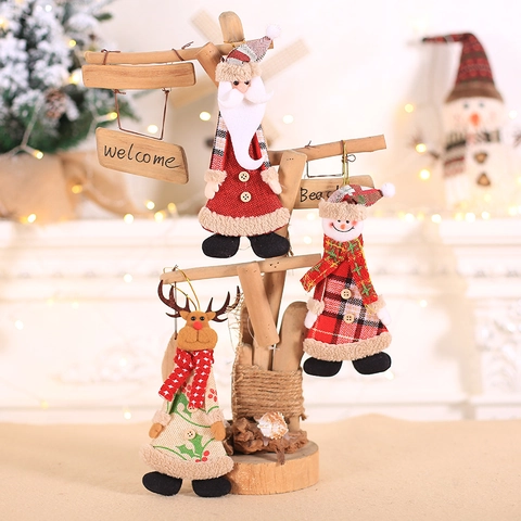 Addobbi Natalizi da Appendere in Tessuto Bambola Peluche Babbo Natale Pupazzo di Neve Renna Design Plaid Decorazioni Festa