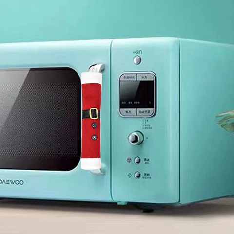 Couvre-poignées d'Appareils Électroménagers Père Noël Tissu Brossé Rouge Protecteurs pour Réfrigérateur Four Micro-ondes