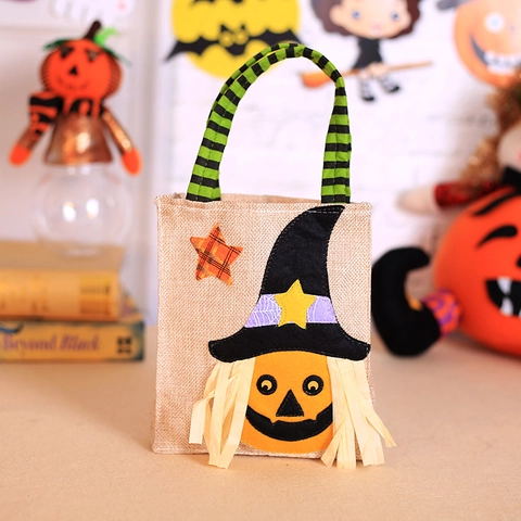 Halloween Jute Tragetasche Jute Vliesstoff Süßigkeiten Geschenktüte Kürbis Skelett Hexe Schwarze Katze Party Requisite Kinder