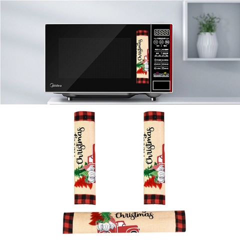 Christmas Fridge Handle Covers Poinsettia Plaid Kitchen Appliance Protector Microwave Oven Handle Decor Holiday Decoration