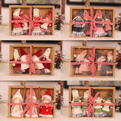 Ciondoli Bambola Angelo Gnomi di Natale Decorazioni in Legno Tessuto a Maglia Ornamenti Appesi per Albero Finestra Casa Box