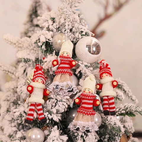 Christmas Angel Gnome Doll Hanging Ornaments Gift Box Knitted Wood Boy Girl Dolls For Xmas Tree Home Decor