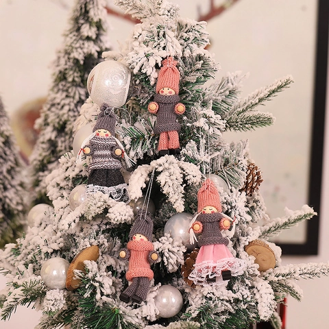 Christmas Angel Gnome Doll Hanging Ornaments Gift Box Knitted Wood Boy Girl Dolls For Xmas Tree Home Decor