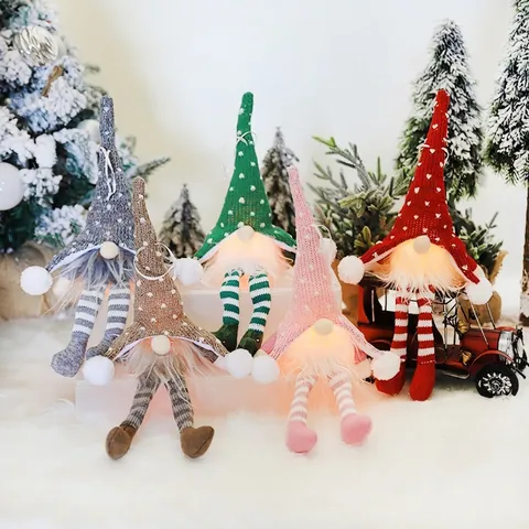 Christmas Glowing Faceless Gnome Hanging Ornament Knit Plush Forest Man Long Leg Doll LED Light Up Christmas Tree Decoration