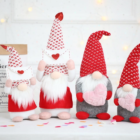 Bambola di Peluche a Forma di Gnomo Senza Volto per San Valentino Decorazione Domestica Cuore Busta Statuetta di Nano Scandinavo Tomte Regalo