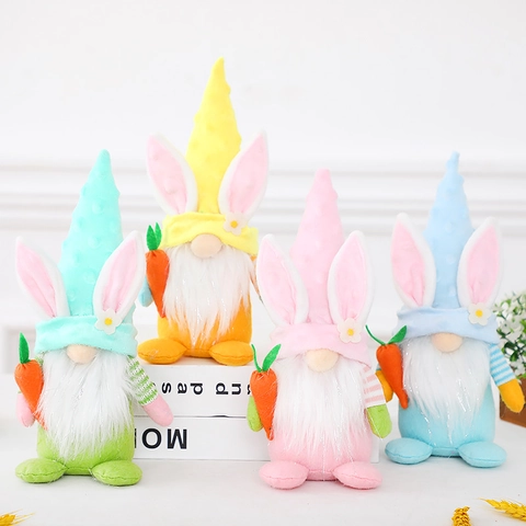 Ornements en Peluche Gnome de Pâques Oreilles de Lapin Avec Carotte Poupée Elfe Sans Visage Décorations de Table Maison Fête