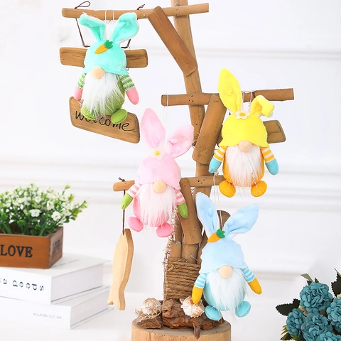 Pendenti di Peluche di Gnomo di Pasqua Bambola di Nano Senza Volto Con Carota Margherita Per Decorazione Casa Festa Ornamenti Appesi