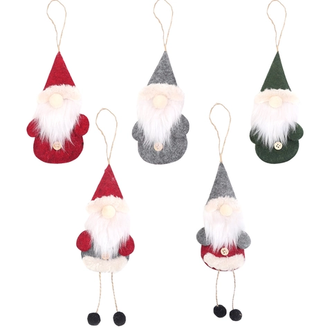 Gnomo di Natale Scandinavo Pendente Peluche Bambola Uomo della Foresta Con Barba Lunga Bottone Legno Decorazione Albero Natale