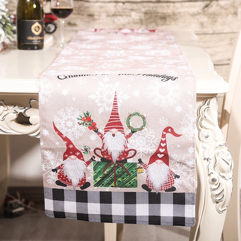 Christmas Table Runner Gnome Plaid Linen Blend Decorative Holiday Dining Table Cloth For Home Hotel Party Nordic Xmas Decor