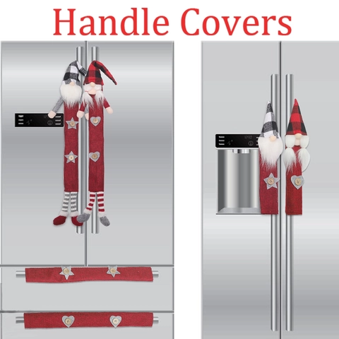 Cubiertas para Manijas de Refrigerador de Gnomos de Navidad en Arpillera Cuadros Gnomo Nórdico Cubierta de Manija de Microondas para Decoración de Cocina