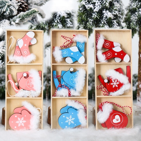 Set di Addobbi Natalizi in Legno da Appendere Modello Guanti Calze Cappello Decorazioni per Albero di Natale per Festa Gioielli per la Casa
