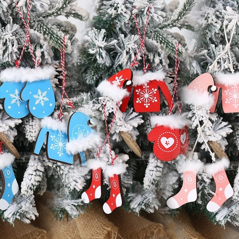 Set di Addobbi Natalizi in Legno da Appendere Modello Guanti Calze Cappello Decorazioni per Albero di Natale per Festa Gioielli per la Casa