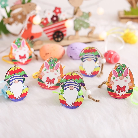 Ornamenti da Appendere in Legno Gnomo di Pasqua Gnomi in Legno Dipinti a Guscio d'Uovo Con Corda di Canapa per Decorazione Casa Festa