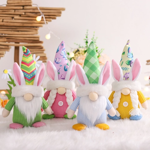 Gnome de Pâques Fait Main Peluche Tricotée Poupée Sans Visage Rudolf Avec Oreilles de Lapin Pour Maison Fête Table Décoration