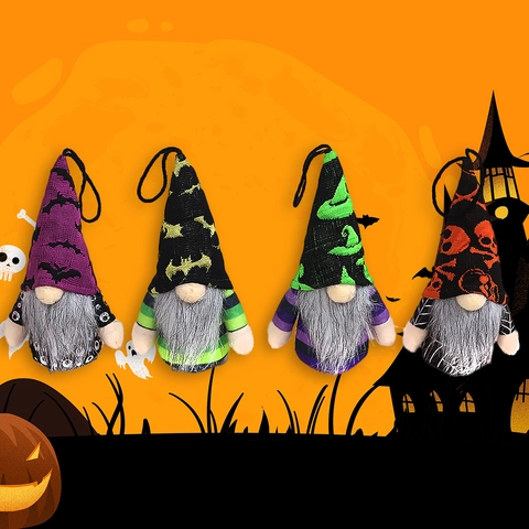 Halloween Gnome Plush Hanging Ornaments Set Skeleton Bat Witch Hat Design Spooky Dwarf Doll For Holiday Party Home Decor