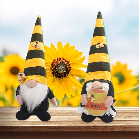Decorazione Peluche Gnomo Giorno delle Api Fatto a Mano Ape del Miele Gonk Ornamento per Casa Giardino Primavera Stagionale Bambola Coppia
