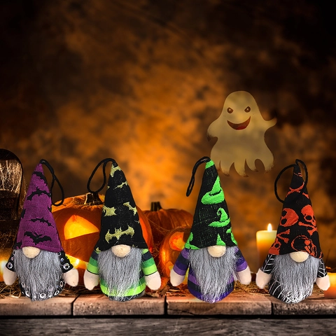 Halloween Gnome Plush Hanging Ornaments Set Skeleton Bat Witch Hat Design Spooky Dwarf Doll For Holiday Party Home Decor