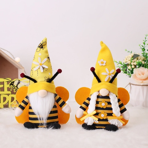 Decorazione di Peluche di Gnomo di Ape in Pile Fatta a Mano Con Ali Girasole per Arredamento di Vassoio a Livelli Casa di Primavera Regalo di Coppia