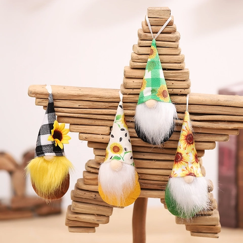 Sunflower Gnome Plush Hanging Ornaments Harvest Festival Decorations Faceless Doll Nordic Style Gingham Pattern Autumn Home Party Decor Gift