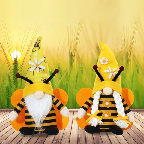 Decorazione di Peluche di Gnomo di Ape in Pile Fatta a Mano Con Ali Girasole per Arredamento di Vassoio a Livelli Casa di Primavera Regalo di Coppia