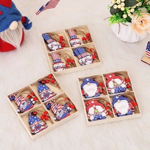 Patriottico Giorno Dell'Indipendenza Gnomo In Legno Ornamenti Appesi Rosso Bianco Blu Stella Strisce USA Tema Fette Di Legno Per Casa Festa