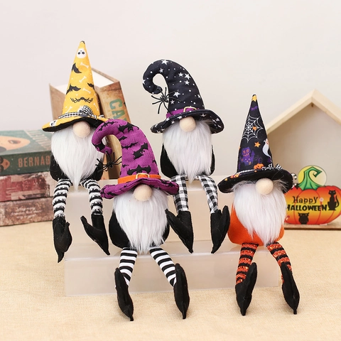 Halloween Gnom Plüsch Dekorationen Lange Beine Hexenhut Tisch Party Deko Orange Lila Schwarz Gelbe Zwerg Puppe