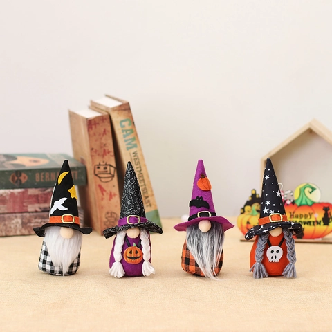 Decorazioni in Peluche Gnomo di Halloween Bambola Senza Volto Con Zucca Pipistrello Teschio per Festa Casa Stregata