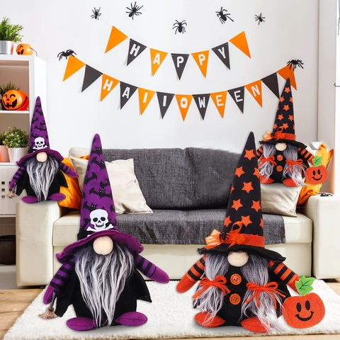 Decorazione Gnomo di Peluche di Halloween Bambola Senza Volto Pipistrello Scheletro Stella Ornamento Decorazione da Tavolo Festiva Regalo