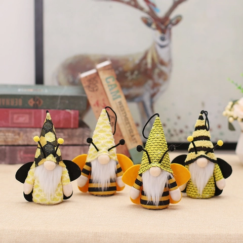 LED Glowing Bee Day Gnome Faceless Doll Hanging Ornament Bumble Bee Forest Man Pendant For Home Party Festival Decoration